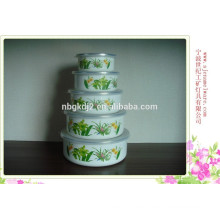 quality guarantee 5 pcs enamel ice bowl with plastic cover colorful flower